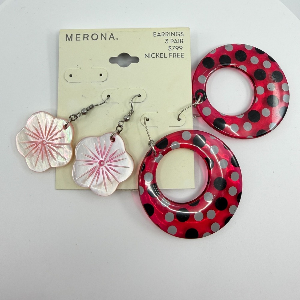 Merona Retro Polka Dot & Floral Dangle Earrings Set - Boho Y2K Gift
